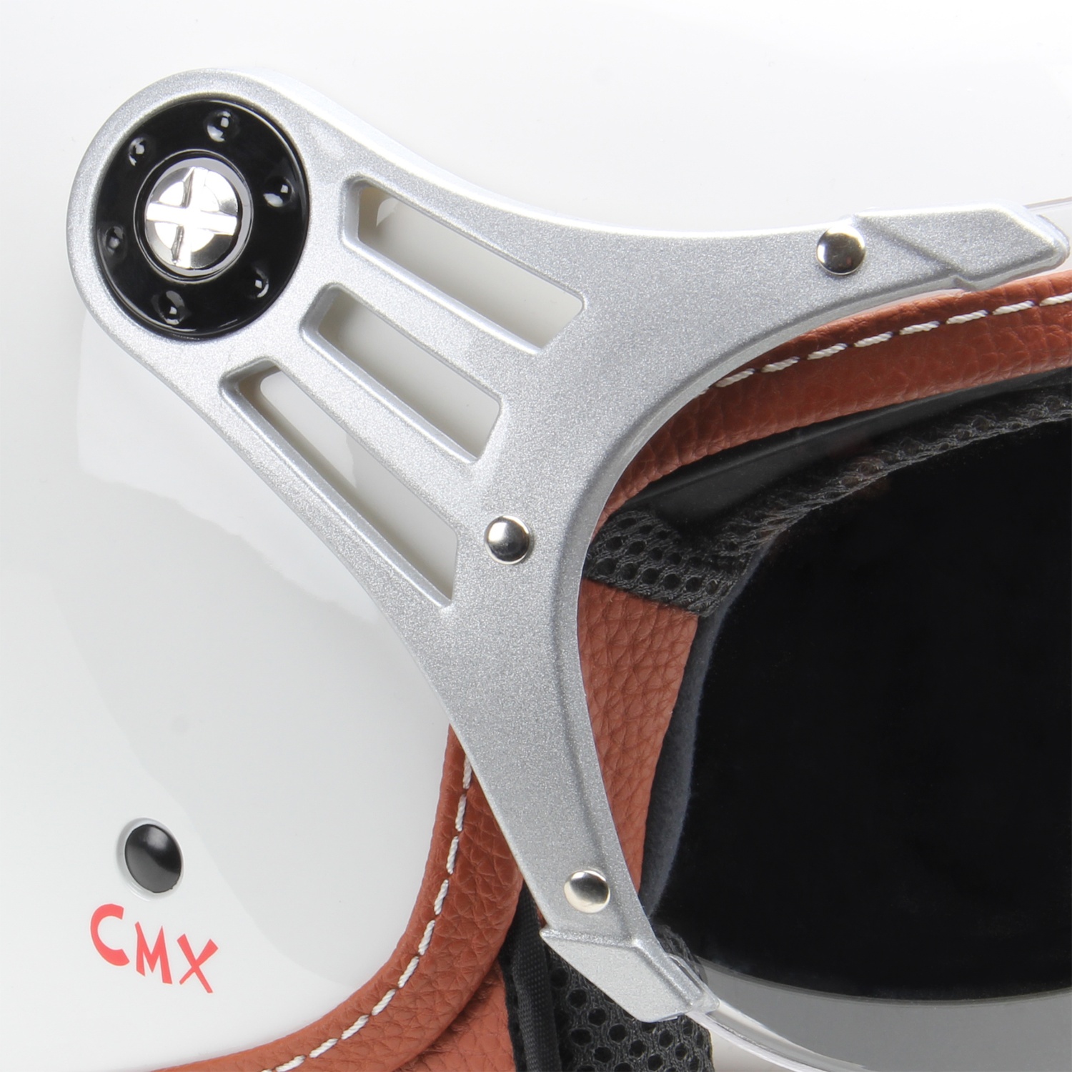 Jethelm Rollerhelm Policehelm Motorradhelm CMX "Paul" weiß mit braunem Leder - Bild 9 von 22
