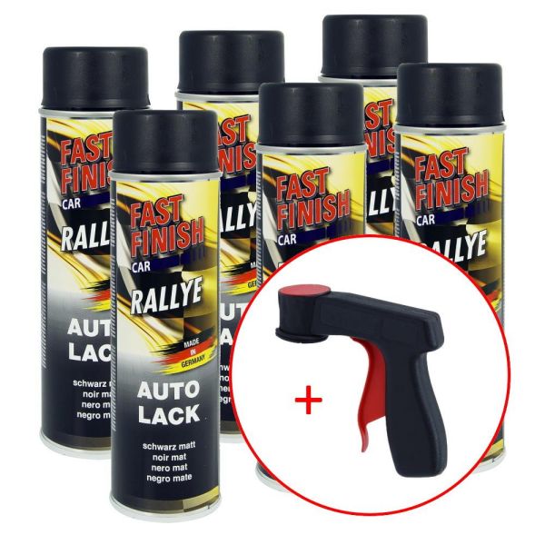 FastFinish Fast Finish Rallye Lack schwarz matt 6x 500 ml. + 1 Spraydosen Handgriff (FF2928286s731)