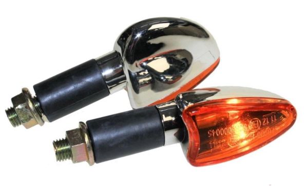 Motorrad Mini Blinker Leo lang chrom orange E-geprüft M10 (163690)