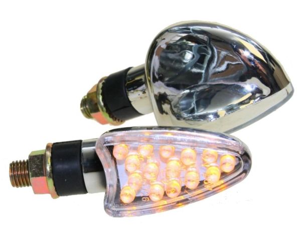 Motorrad Mini Blinker LED Leo chrom klar E-geprüft M10 (163693)