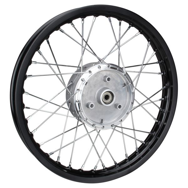 Stahl Speichenrad komplett 1,60x16 Zoll Felgen schwarz / Speichen chrom für Simson S50 S51 S53 S70 S83 KR51 Schwalbe SR4 (100798)