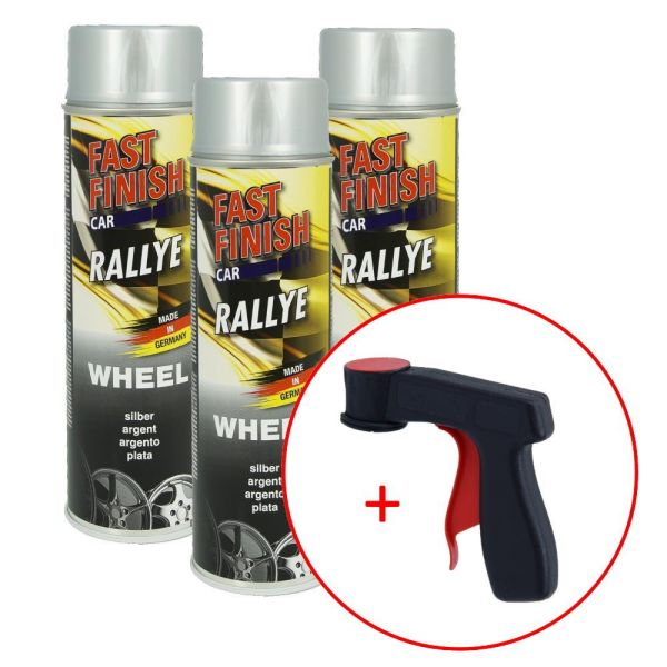 FastFinish Fast Finish Rallye Felgenlack silber 3x 500 ml. + 1 Spraydosen Handgriff (FF2928423s731)