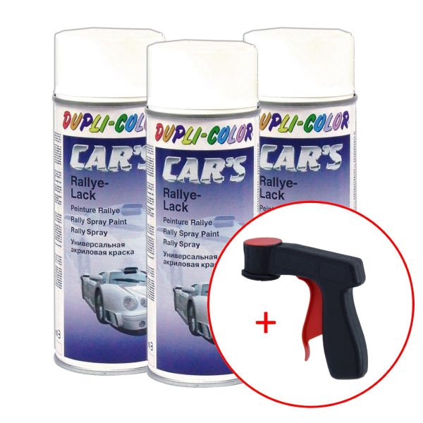 Dupli-Color Car's Rallye Lack Lackspray weiß matt 3x 400 ml. + 1 Spraydosen Handgriff (DU6519533s731)