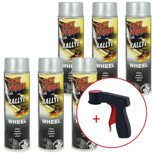 FastFinish Fast Finish Rallye Felgenlack silber 6x 500 ml. + 1 Spraydosen Handgriff (FF2928426s731)