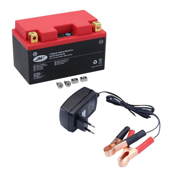 Lithium-Ionen-Batterie JMT HJTZ14S-FP, 12 V 5 Ah, Pluspol links, DIN 51101 + Ladegerät (9533951)