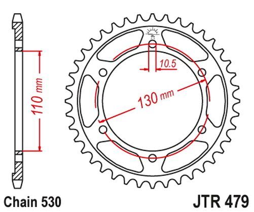 Kettenrad 44 Zähne Teilung 530 Typ R479 SCHWARZ für Kawasaki GPX GPZ / Suzuki GSX-R / Yamaha FZ1 FZS YZF-R1 FZ6 MT-01 (111048)