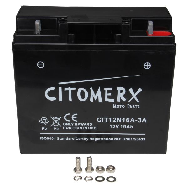 Gel-Batterie CIT 12N16A-3A, 12 V 19 Ah, Pluspol rechts, DIN 51913 (160912)
