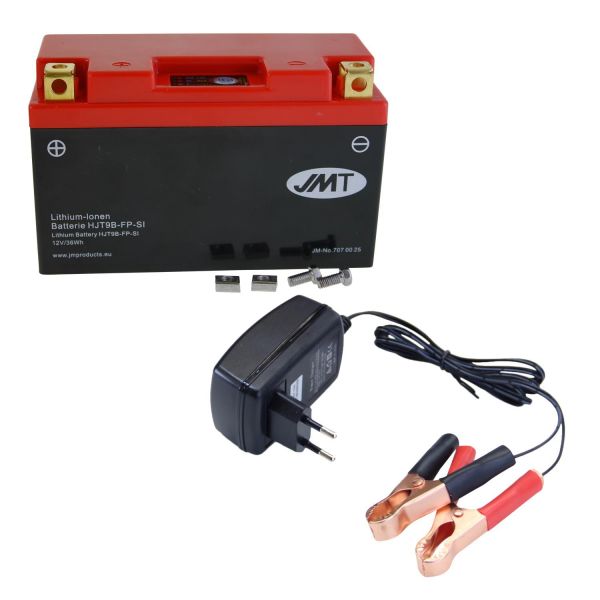 Lithium-Ionen-Batterie JMT HJT9B-FP S, 12 V 3 Ah, Pluspol links, DIN 50815 + Ladegerät (9533851)