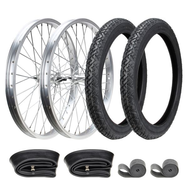 2x Speichenrad 1,2x16 Zoll + Reifen VeeRubber VRM087 2.25-16 (2 1/4 x 16) 38J TT + Schlauch + Felgenband Moped Anhänger (105184)