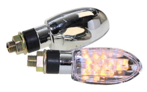Motorrad Mini Blinker LED Marten chrom klar E-geprüft (163732)
