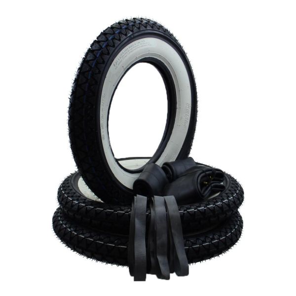 Weißwand Reifen Set 3x Kenda K333 3.50-10 + Schlauch/Felgenband für Vespa PX Ape (1669853s2)