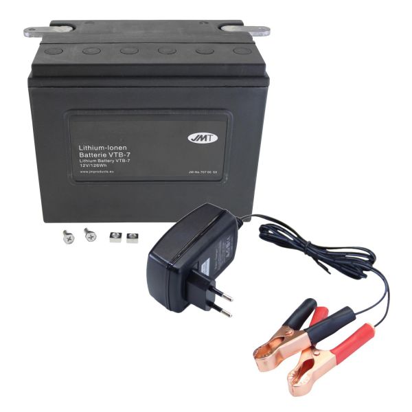 Lithium-Ionen-Batterie JMT VTB-7 V-Twin, 12 V 10.5 Ah, Pluspol links, DIN 52810 + Ladegerät (9750281)