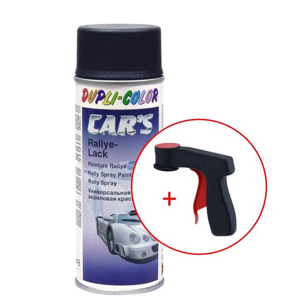 Productinfo: Dupli-Color Car's Rallye Lack Lackspray schwarz glänzend 400 ml. + 1 Spraydosen Handgriff