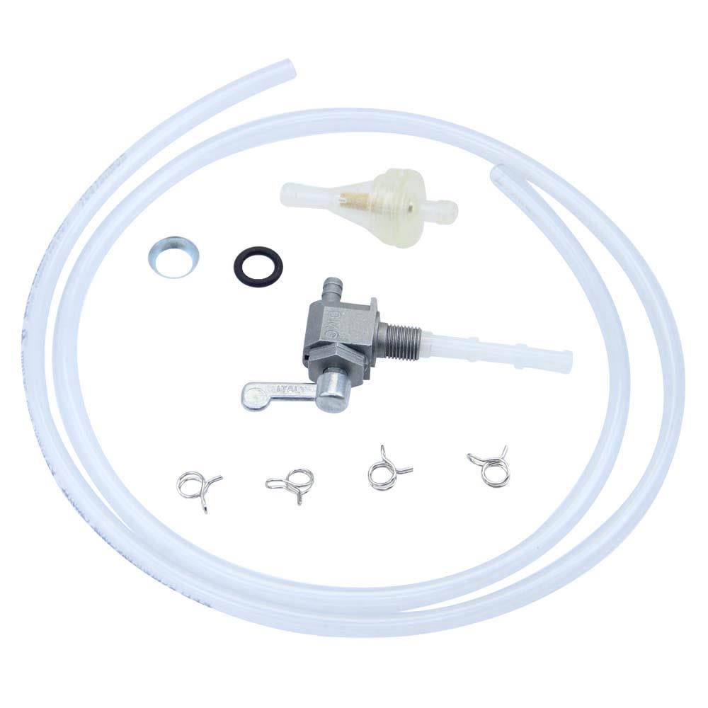 Benzinhahn Set, M10 x 1, Abgang hinten, ohne Wassersack, Metall-Hebel +  Filter, Schlauch und Klammern, Robinet d'essence, Supports, pièces  rapportées & réservoirs, Cadre et châssis de cyclomoteurs, Cyclomoteurs