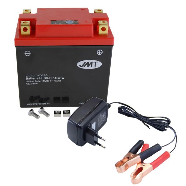 Lithium-Ionen-Batterie JMT HJB9-FP, 12 V 3 Ah, universal 4 Kontakte, DIN 50913 + Ladegerät (9533831)