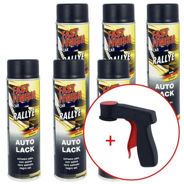 FastFinish Fast Finish Rallye Lack schwarz seidenmatt 6x 500 ml. + 1 Spraydosen Handgriff (FF2958986s731)