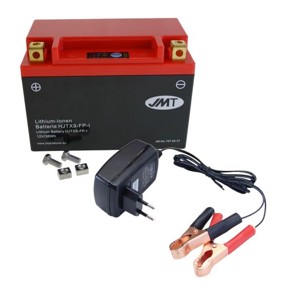 Lithium-Ionen-Batterie JMT HJTX9-FP, 12 V 3 Ah, Pluspol links, DIN 50812 + Ladegerät (9533931)