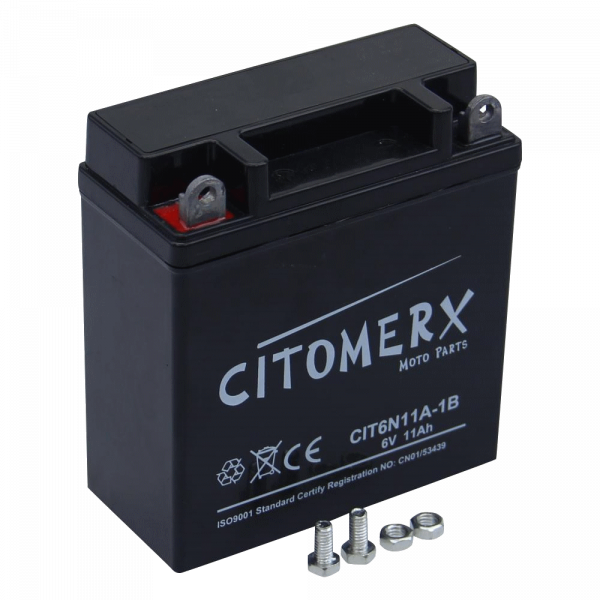Gel battery CIT 6N11A-1B, 6 V 11 Ah, positive pole left, DIN 01214, Batteries, Batteries, Parts, Englisch