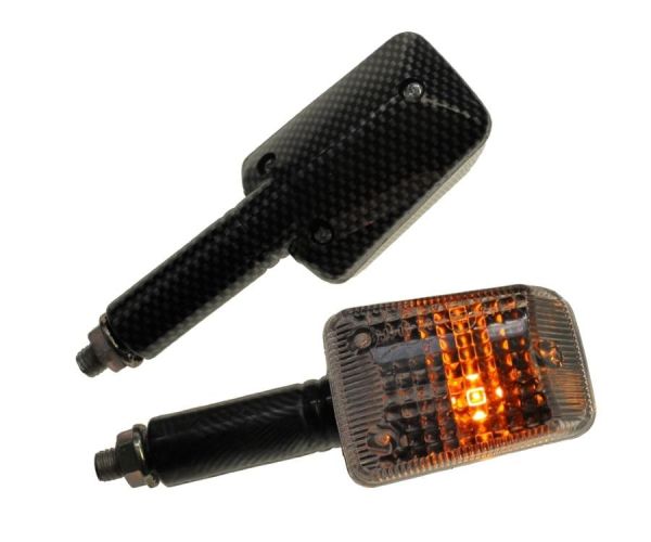 Motorrad Mini Blinker Flood carbon klar E-geprüft M8