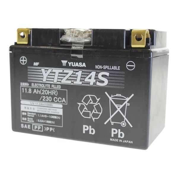 Yuasa Motorradbatterie YTZ14S AGM 12V/11,8Ah wartungsfrei (164818)