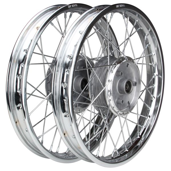 2x Stahl Speichenrad komplett 1,60x16 Zoll Felge chrom / Speichen chrom für Simson S50 S51 S53 S70 S83 KR51 Schwalbe SR4 (1007102)