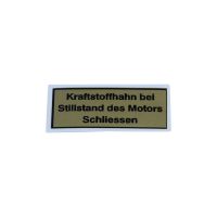 Aufkleber Tank "Kraftstoffhahn bei Stillstand des Motors schliessen" für Zündapp Typ 515, 517 (768327) Aufkleber Tank "Kraftstoffhahn bei Stillstand des Motors schliessen" für Zündapp Typ 515, 517 (768327)