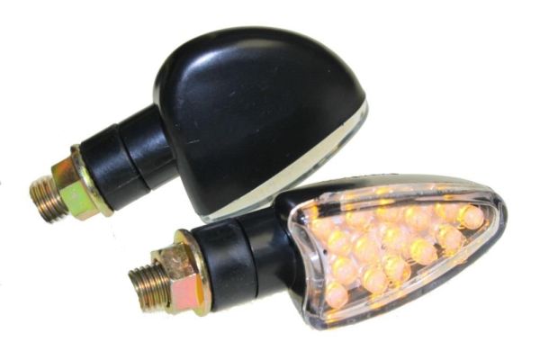 Motorrad Mini Blinker LED Leo kurz schwarz klar E-geprüft M10 (163691)