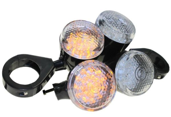 Motorrad LED Blinker Harvey für Federgabel oder Rahmen schwarz klar (163694)