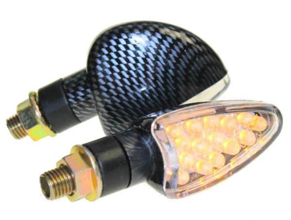 Motorrad Mini Blinker LED Leo kurz carbon klar E-geprüft M10 (163692)