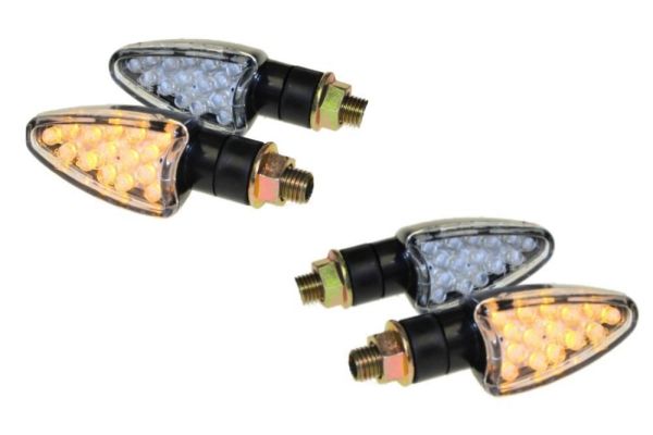 4x Motorrad Mini Blinker LED Leo kurz schwarz klar E-geprüft M10 (164830)