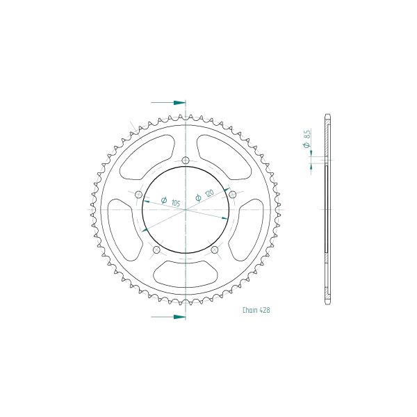 Kettenrad hinten 56 Zähne Teilung 428 Typ 50-15038-56 (111023)