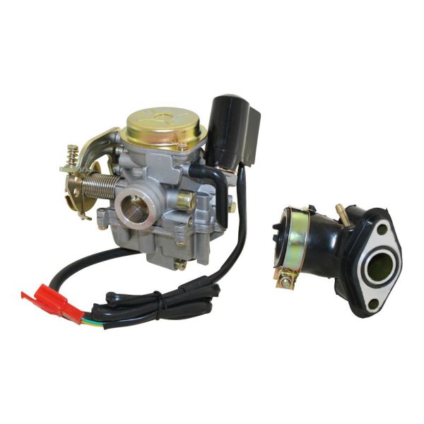 Jeu de carburateurs 19mm avec E-Choke et collecteur d'admission pour  scooter 4 temps 50ccm scooter AC Garelli Flexi Tiesse Fou, GMX 450 25 4T  année 2011-2015, AGM, Modèles